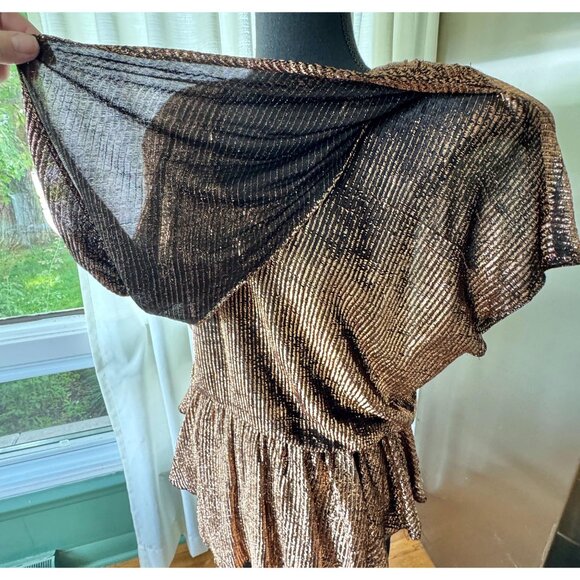 Vintage 1980s jumpsuit, gold metallic overlay top, oversized shoulder pads - Picture 9 of 10